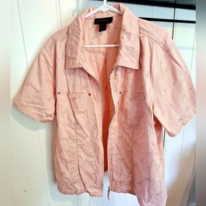 NWOT Denim&Co Soft Pink Coral Floral Jacket Pant Set Sz 1X